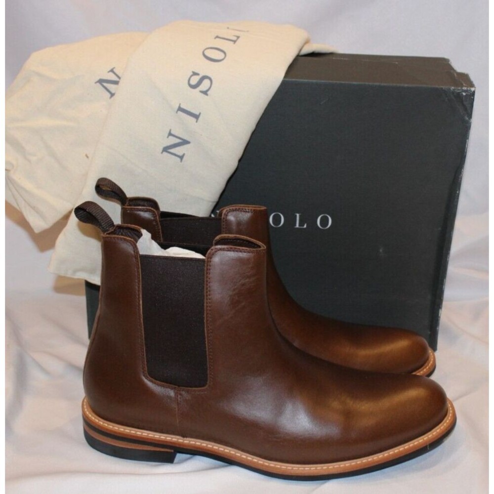 NISOLO MEN'S JAVIER LEATHER‎ CHELSEA BOOTS BROWN SZ 11 $260 NIB